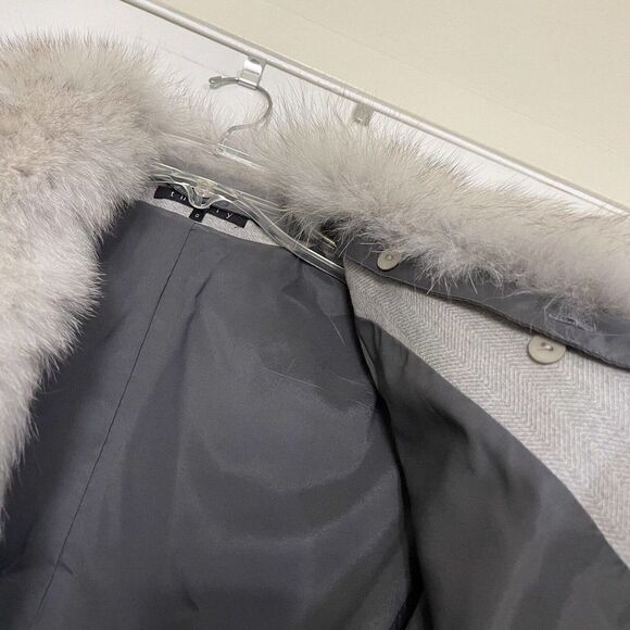 NWOT THEORY gray wool blazer jacket with removable Real blue fox fur trim US 0 - Picture 8 of 9